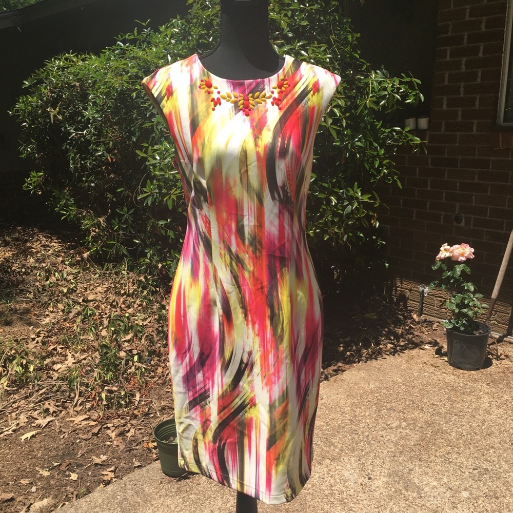 Sz 8 Multi Color Dress w/Jewels on Chest